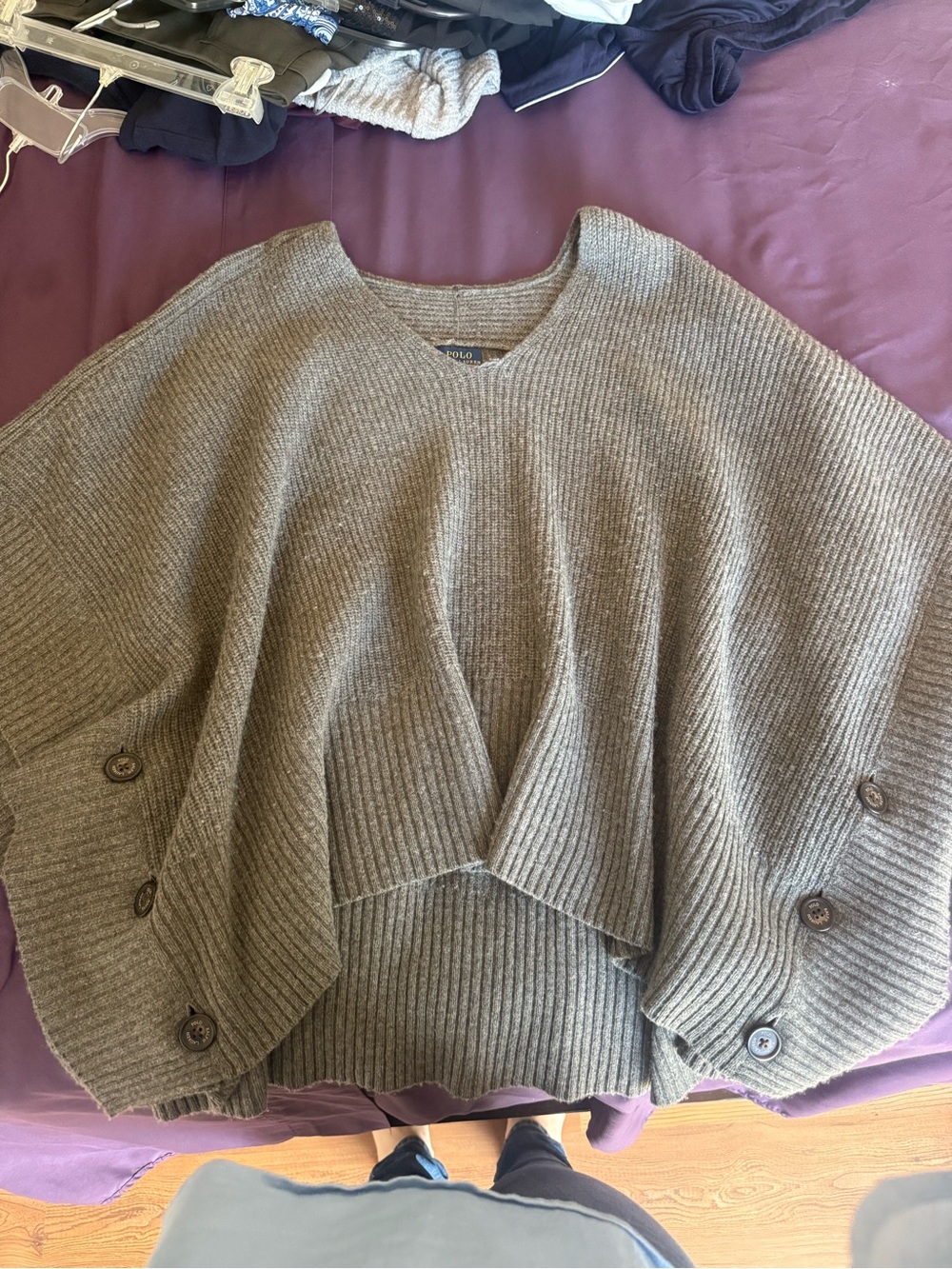 Ralph Lauren Grey Knit Women's Sweater Poncho